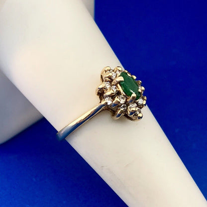 Vintage 14K Yellow Gold Emerald Diamond May Anniversary Sweetheart Ring