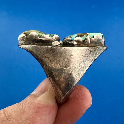 Navajo P Padilla Signed 925 Sterling Silver Chunky Green Blue Turquoise Ring