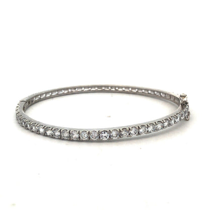 Designer 925 Sterling Silver Round Cubic Zirconia CZ Hinged Bangle Bracelet