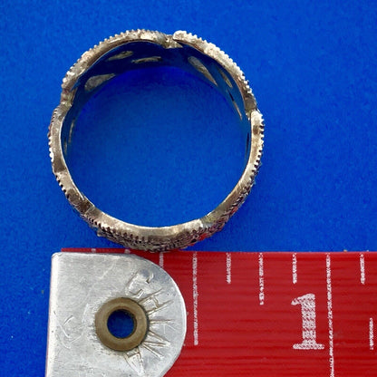 Designer Thailand 925 Sterling Silver Marcasite Cut Out D Scroll Cigar Band Ring