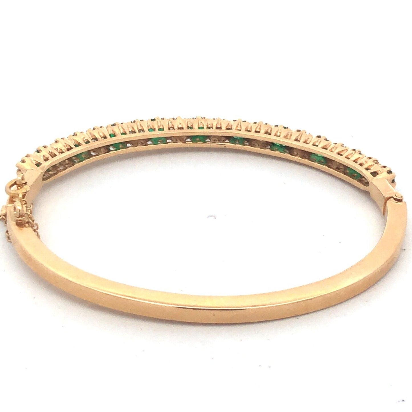 Stunning 14K Yellow Gold Diamond Emerald May Hinged Bangle Bracelet