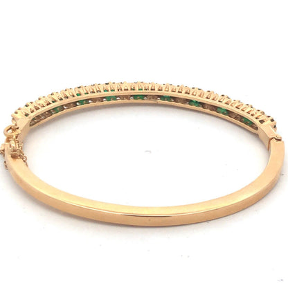Stunning 14K Yellow Gold Diamond Emerald May Hinged Bangle Bracelet