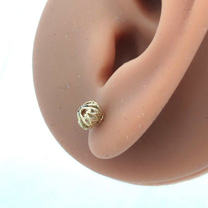 Estate 14K Yellow Gold Textured Open Work Dome Ball Stud Earrings