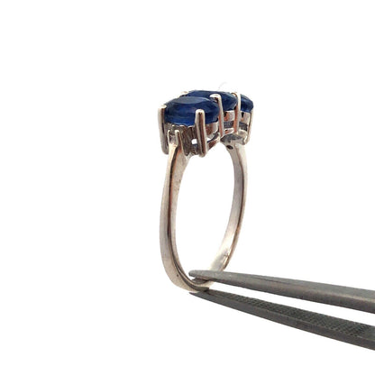 925 Sterling Silver Oval Blue Spinel Trio Round Diamond Accented Ring