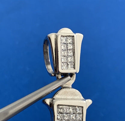 14K White Gold Princess Cut Diamond Statement Cross Pendant
