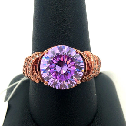 PAJ Sterling Silver Rose Tone Lavender Dillenium Cut Purple CZ With Accents Ring