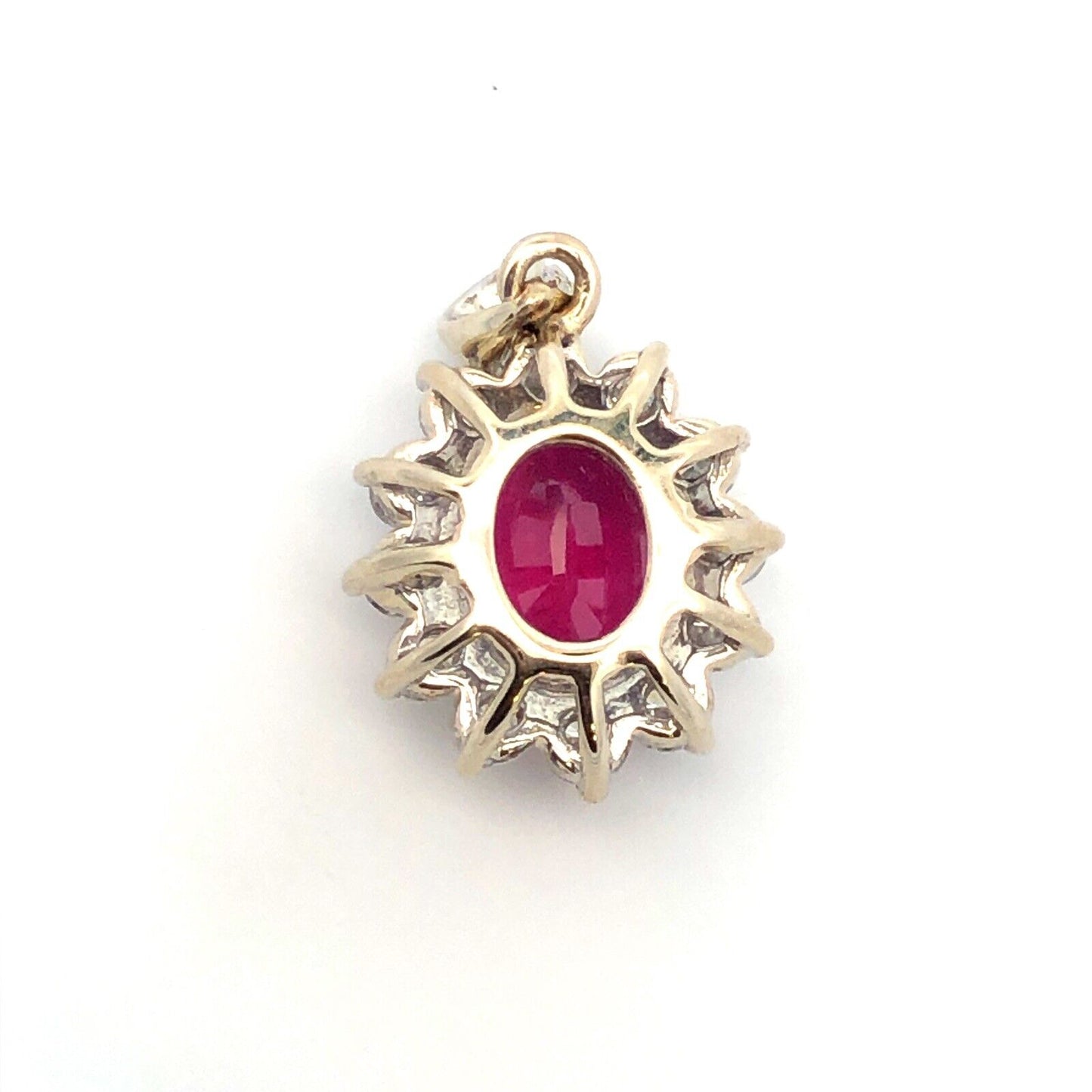 Estate 14K White Gold Oval Ruby Diamond Halo Pendant