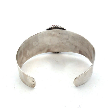 Estate 925 Sterling Silver Oval Carnelian Reeded Statement Open Cuff Bracelet