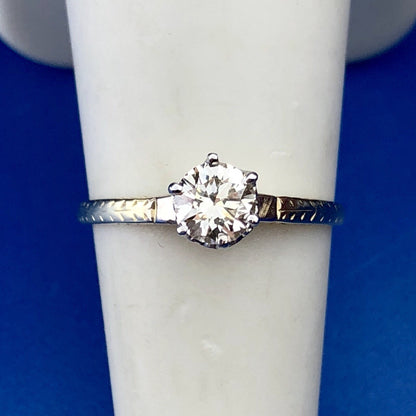 Art Deco Art Nouveau 14K Yellow White Gold Diamond Solitaire Engagement Ring