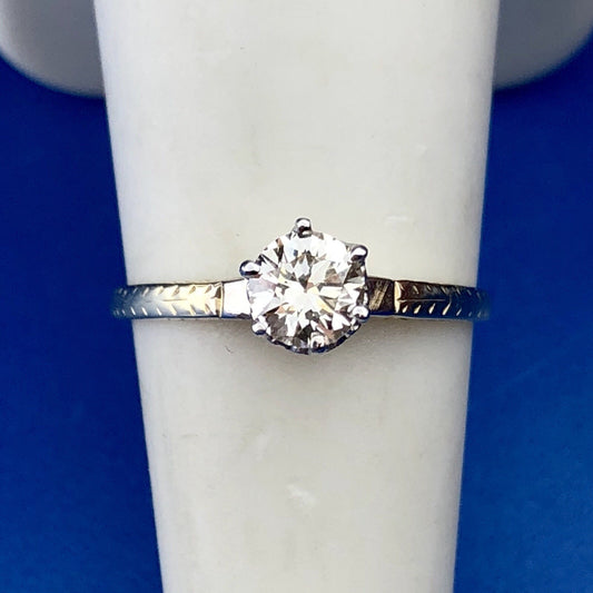 Art Deco Art Nouveau 14K Yellow White Gold Diamond Solitaire Engagement Ring