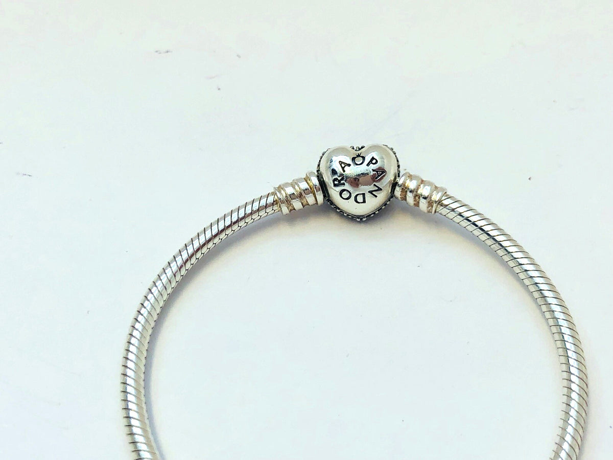 Authentic Pandora 925 Sterling Silver Pave Heart Clasp 590727CZ Charm Bracelet