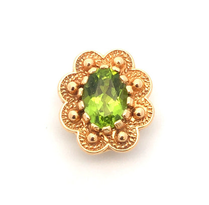 Designer 14K Yellow Gold Oval Peridot Floral Slide Bracelet Charm