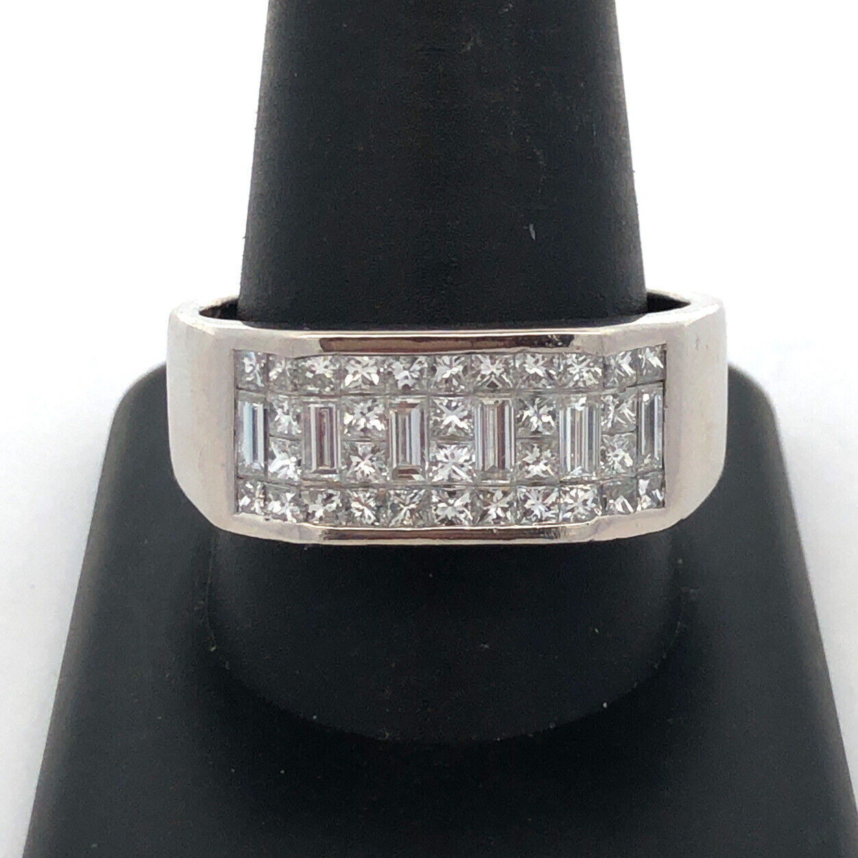 Platinum Pave Princess Diamond Bar Men's Statement Band Ring