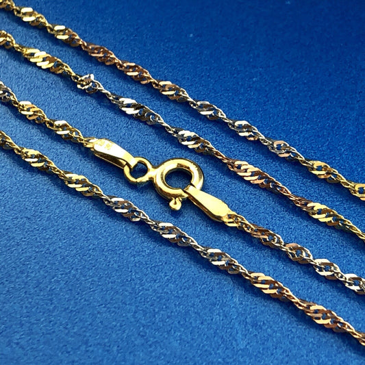 Retro 14K Yellow White Rose Gold Tri-Colored Diamond Cut Twisted Chain Necklace