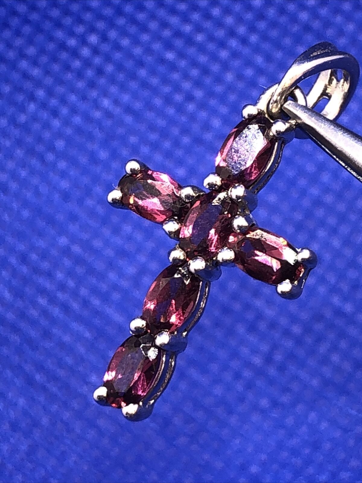 Designer 925 Sterling Silver Oval Garnet Cluster Cross Pendant