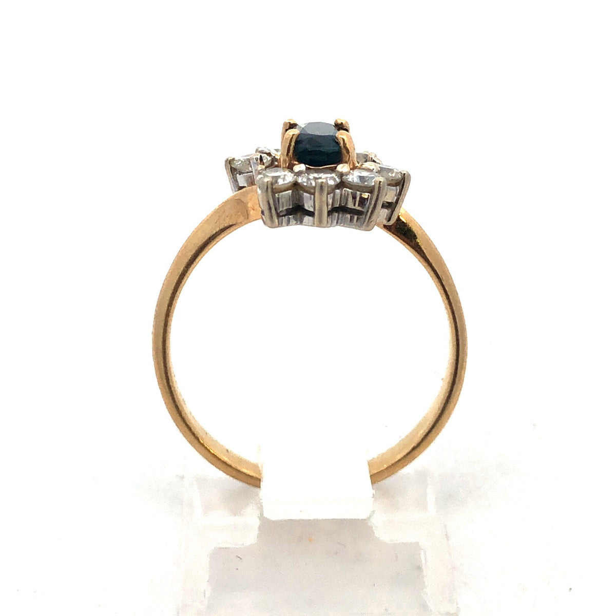 Gorgeous 14k Yellow Gold Oval Cut Sapphire Diamond Floral Cluster Ring Size 6.5