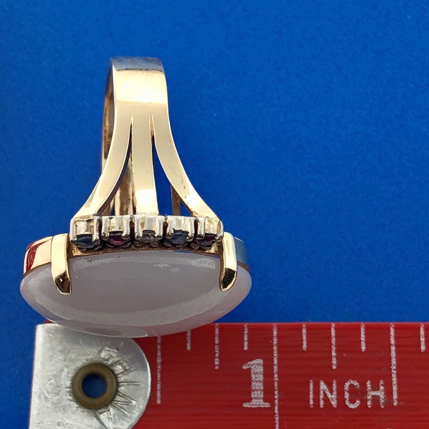 14K Yellow Gold Lavender Jade Diamond Ruby Sapphire Accented Statement Ring