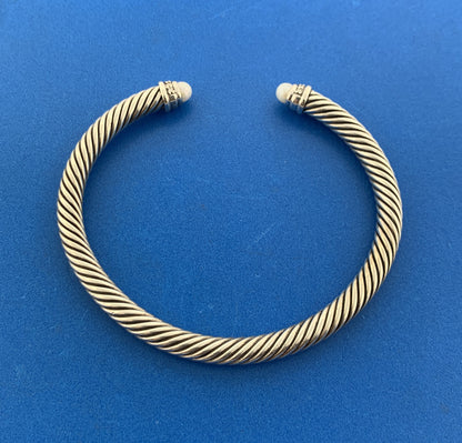 David Yurman S/Silver Pearl Pave Diamond Cable Classics Princess 5mm Bracelet