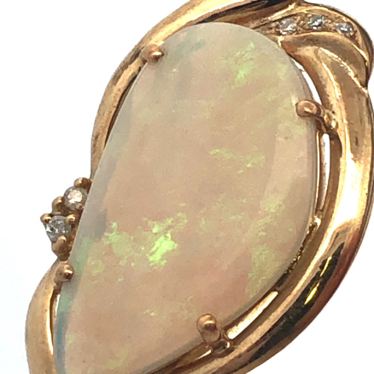 Large Australian Black Opal Pendant Solid 14k Yellow Gold with Diamond Accents
