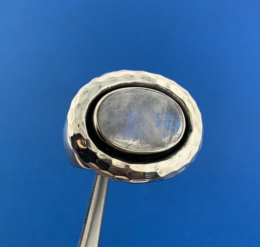 Doug Paulus dP Sterling Silver Oval Rainbow Moonstone East West Hammered Ring