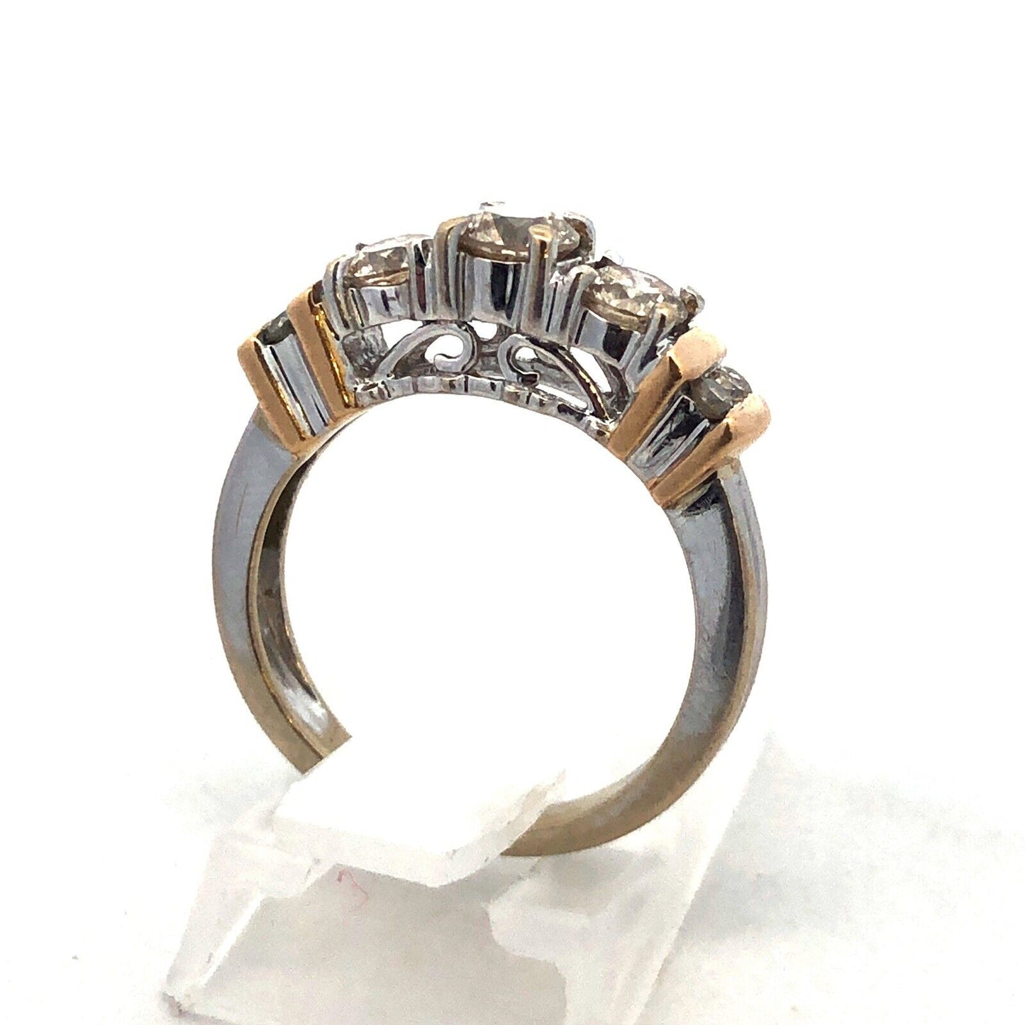 Gorgeous 14k White Gold Round Cut Diamond Raised Crown Band Ring Size 5.25