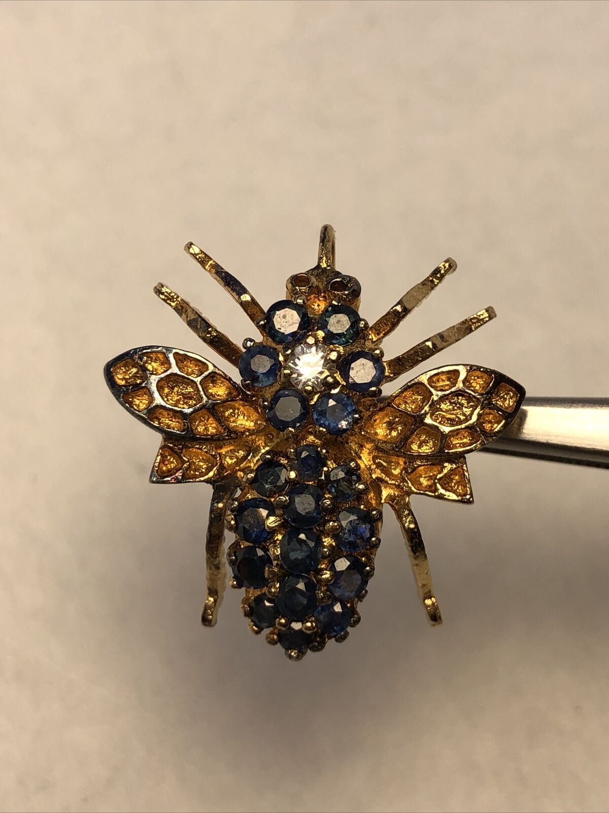 Designer PAT 925 Sterling Silver Vermeil CZ Blue Sapphire Insect Brooch Pendant