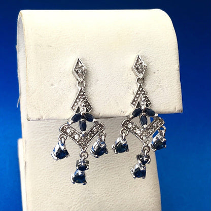 Fabulous 14K White Gold Sapphire Diamond Accented Chandelier Dangle Earrings