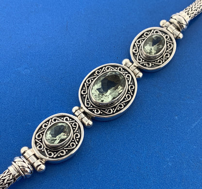 BA Suarti Sterling Silver Oval Prasiolite  Balinese Statement Toggle Bracelet
