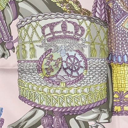 Hermes Carre 90 Silk Le Timbalier Twill Violet Rose Pink Neckerchief Scarf