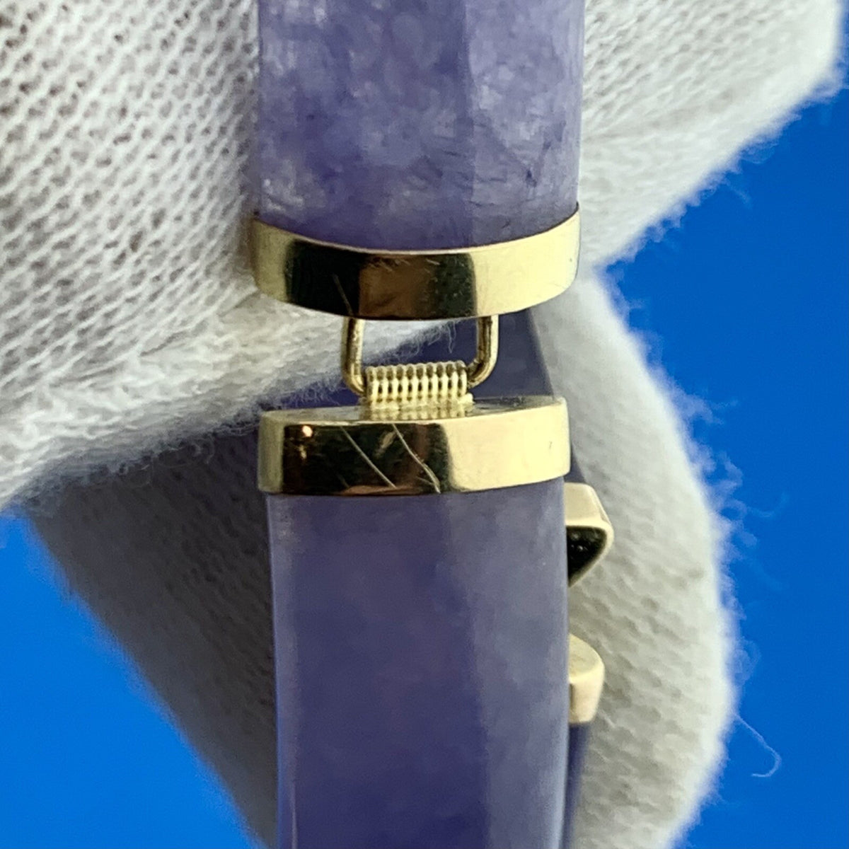 Designer 14K Yellow Gold Lavender Jade Bar Amethyst Statement Tennis Bracelet
