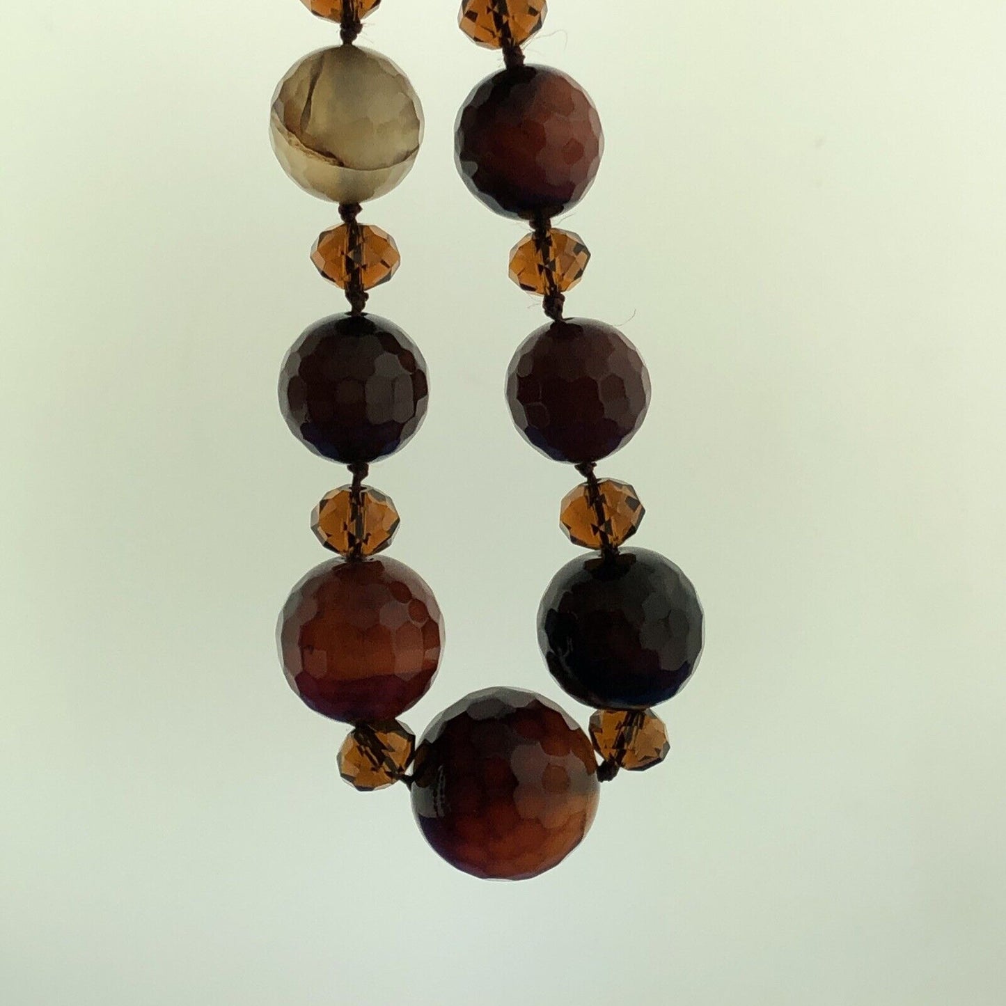 Vintage Designer Hand Knotted Carnelian Obsidian Agate Beaded 3 Tier Necklace