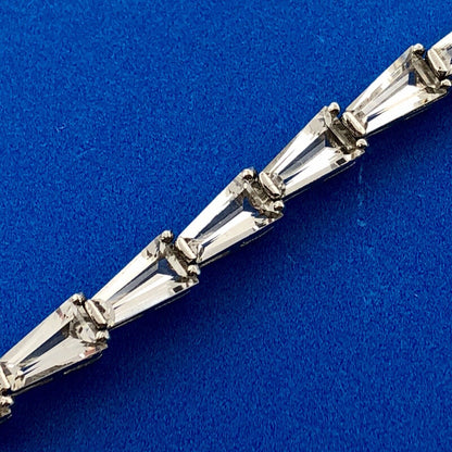 Vintage Mid Century Sterling Silver 925 Trilliant White Sapphire Choker Necklace