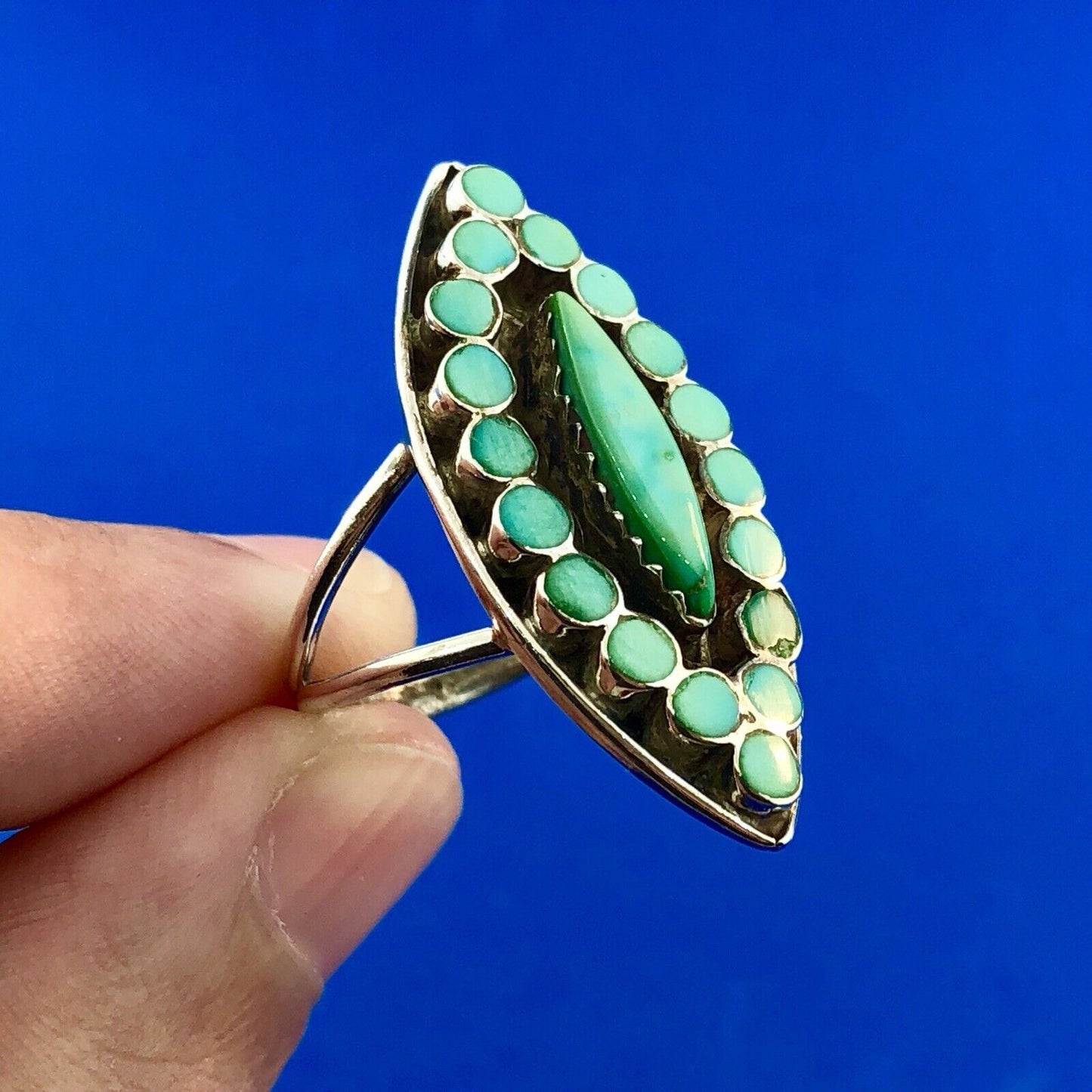 Vintage Native American 925 Sterling Silver Turquoise Statement Finger Ring
