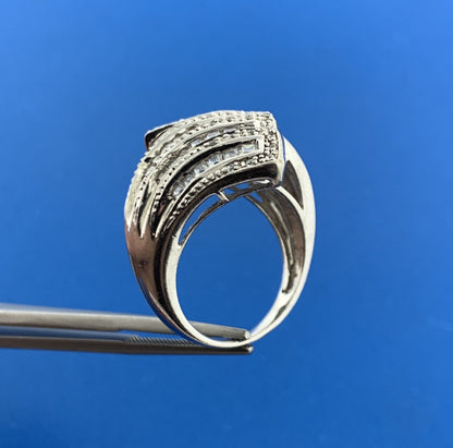 Designer MEDA Sterling Silver 925 Sparkling CZ Statement Bypass Ring Size 8