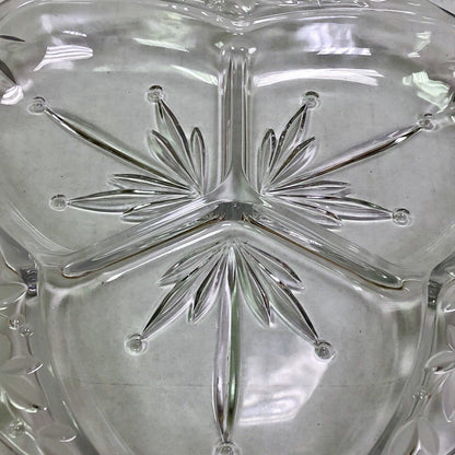 Vintage Quality Three Divided Frosted Etched Floral Scroll Relish Serving Dish
