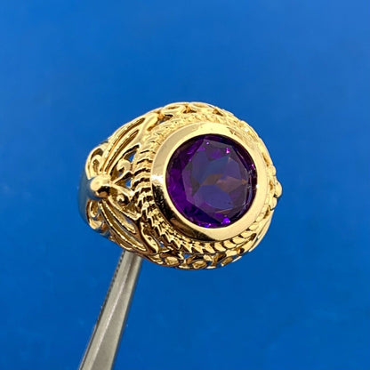 Designer 925 Sterling Silver Vermeil Round Amethyst Butterfly Scroll Ring