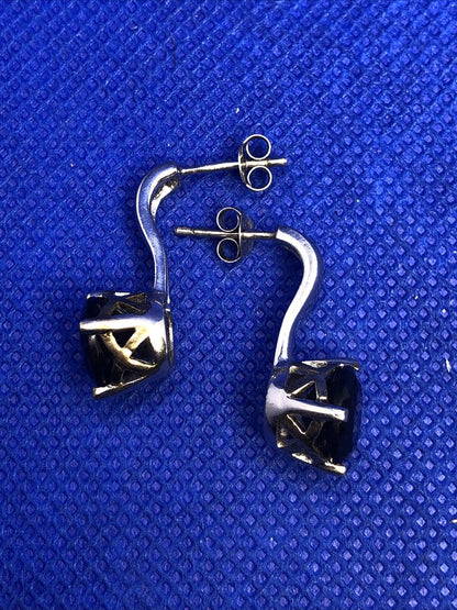 Designer RCJ 925 Sterling Silver Round Black Onyx Drop Stud Earrings