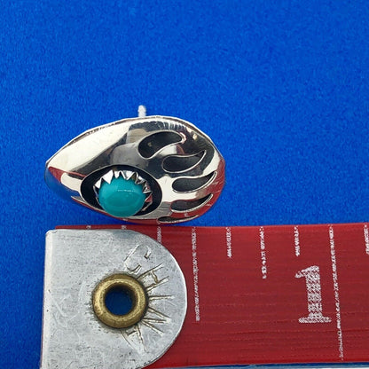 Stunning Sterling Silver 925 Cabochon Turquoise Bear Claw Stud Earrings