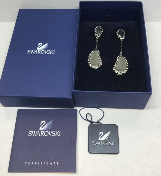 Vintage Swarovski Obsidian Crystal Modernist Free Form Clip Earrings Box