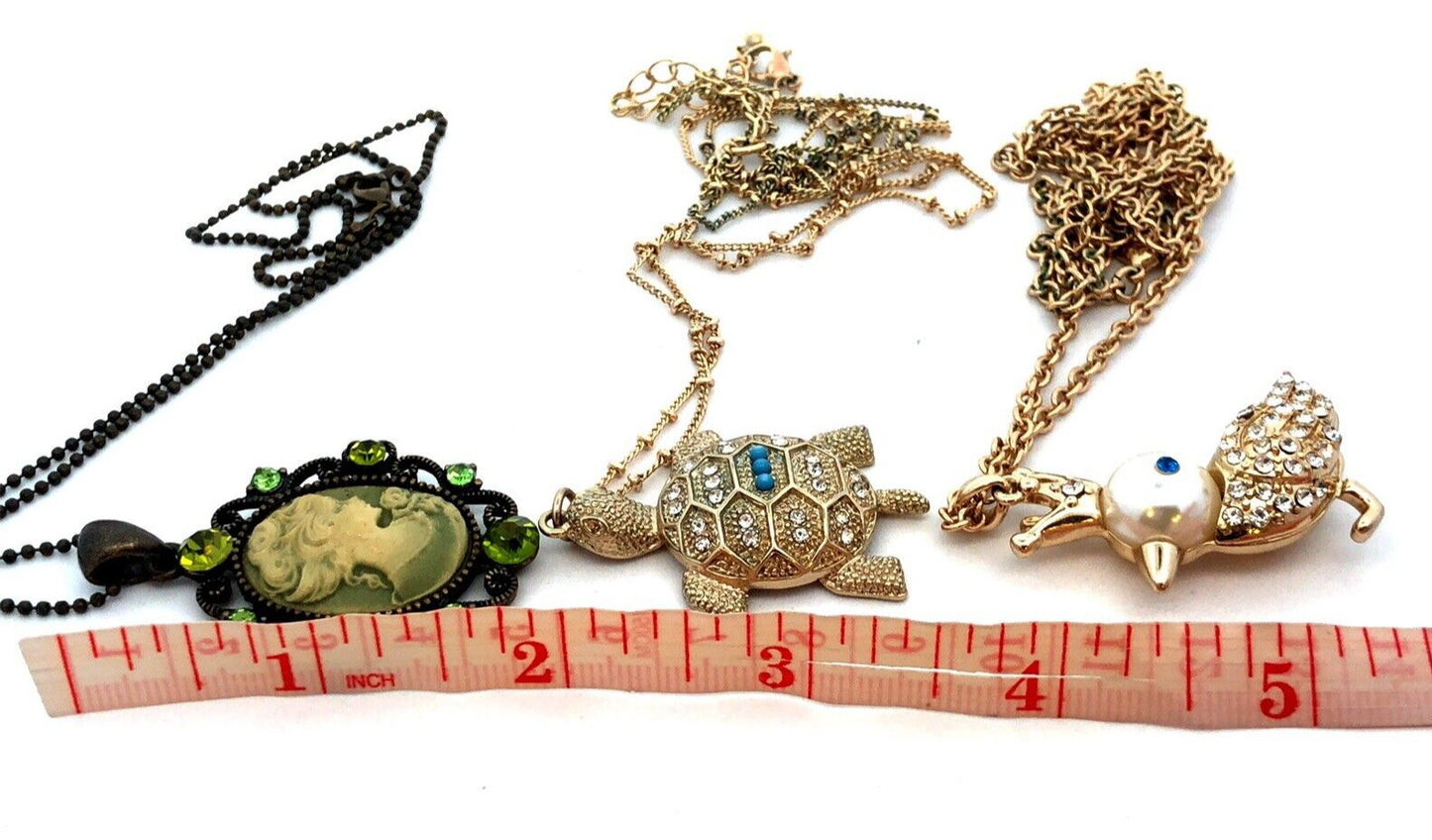 Lot Of Three Gold Tone Bronze Tone Fashion Estate Costume Necklaces