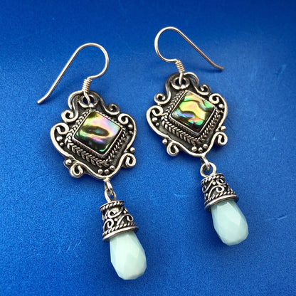 BA Suarti Sterling Silver 925 Abalone Aventurine Statement Drop Dangle Earrings