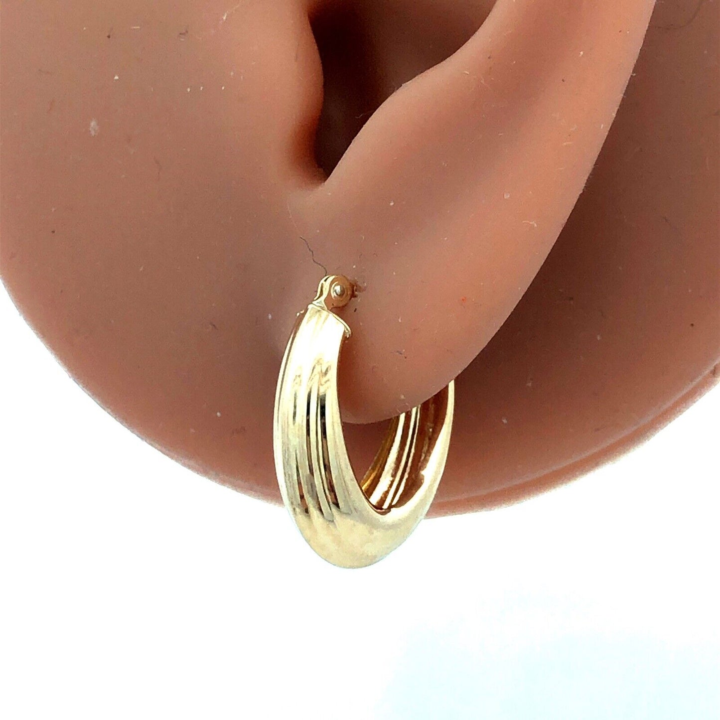 Designer JCM 14K Yellow Gold Textured Puffy Oval Huggie Hoop Earrings