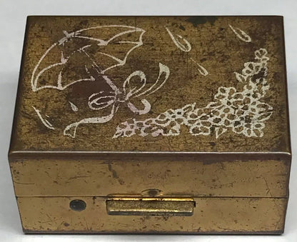 Vintage Gold Tone Ribbed Metal Rainy Day Jewelry Case Trinket Box