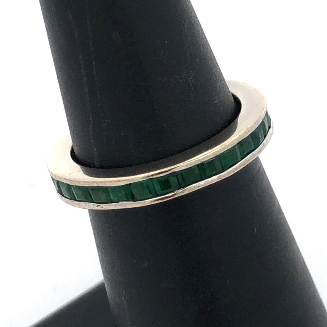 Designer 14K White Gold Princess Channel Set Emerald Eternity Band Ring