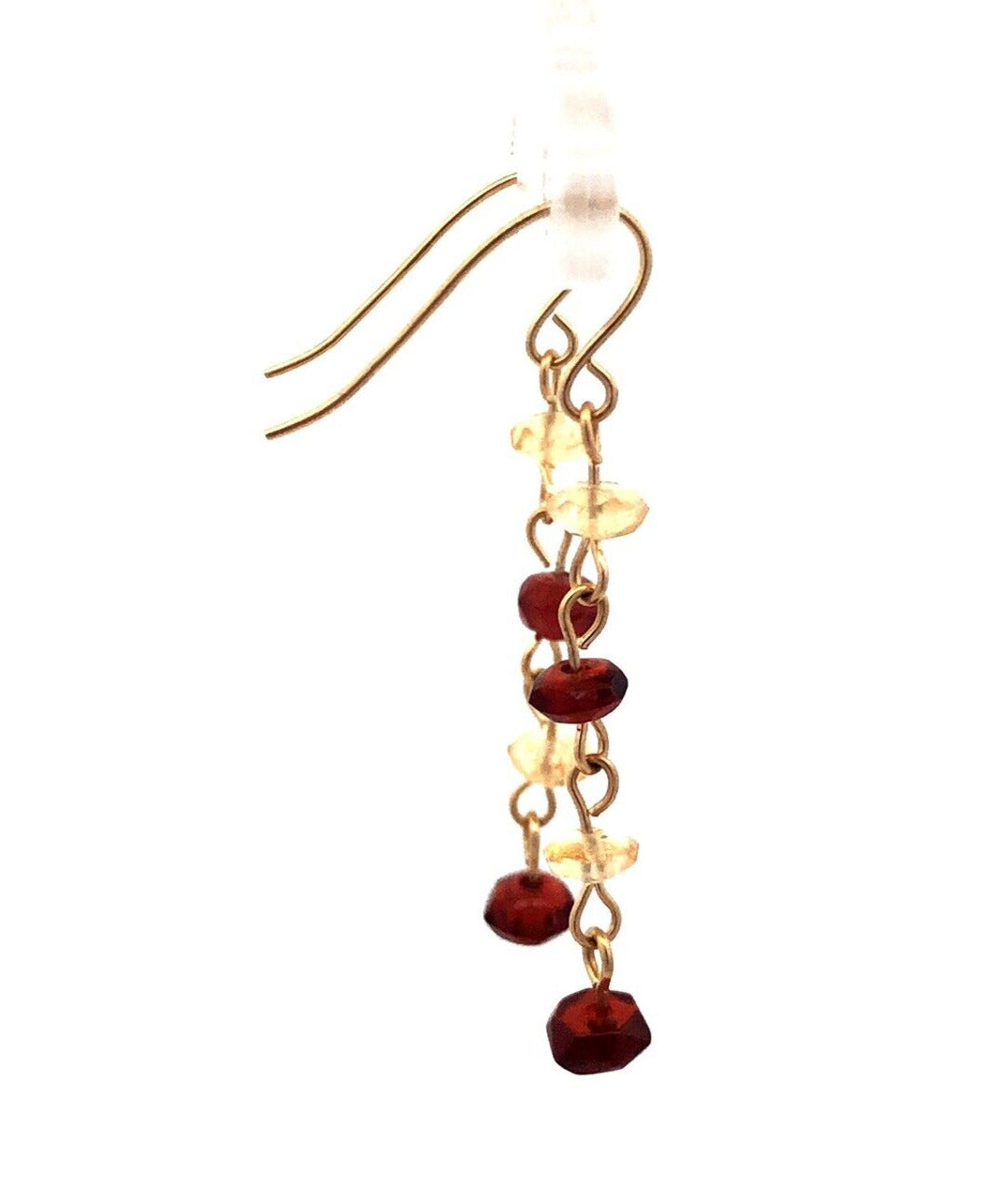 Designer ZZ 14K Yellow Gold White Purple Amethyst Beaded Chain Dangle Earrings