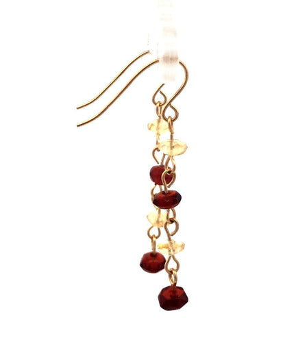 Designer ZZ 14K Yellow Gold White Purple Amethyst Beaded Chain Dangle Earrings