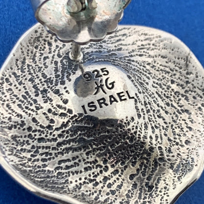 Designer HG Israel Sterling Silver 925 White Pearl Abstract Circle Stud Earrings