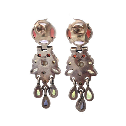 925 Sterling Silver Mixed Shaped Gemstone Floral Dangle Stud Earrings