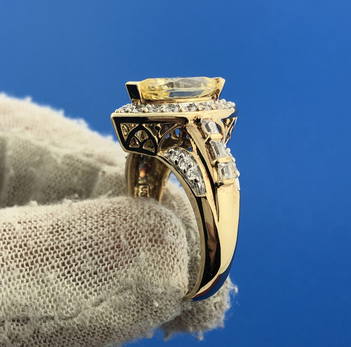 Designer Sterling Silver 925 Vermeil Lemon Cubic Zirconia Statement Size 9 Ring