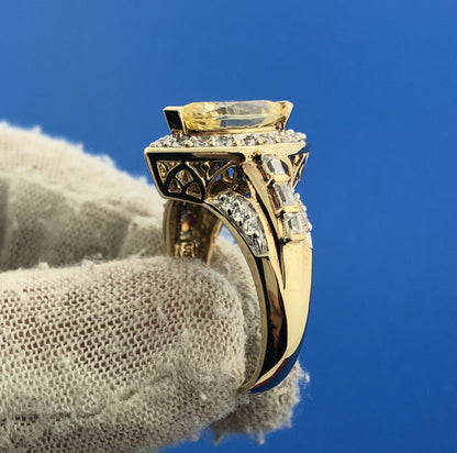 Designer Sterling Silver 925 Vermeil Lemon Cubic Zirconia Statement Size 9 Ring